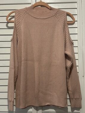 H&M Cold-Shoulder Ribbed Crew Sweater in Dusty Rose